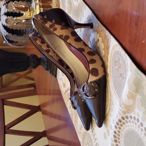 COACH TIERNEY LEOPARD PRINT Calf Hair LEATHER HEELS 6.5